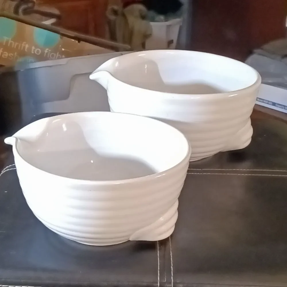 Vintage 50's Milk White Ringware Mixing Bowl with Pouring Spout and Handle